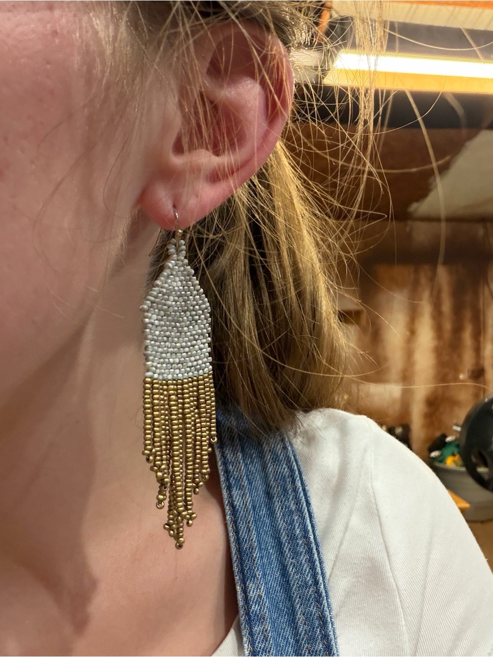 Noonday Collection Gray and Gold Beaded Fringe Earrings - Picture 2 of 2